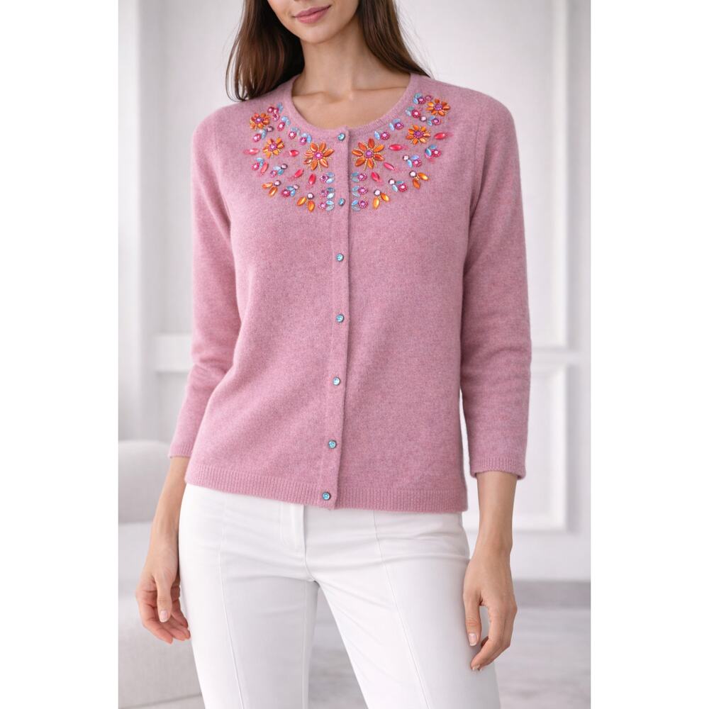Free People Pink Embroidered Cardigan Sweater Womens Medium New Lilac